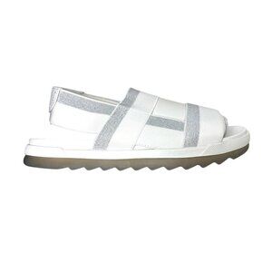 Cougar Womens White Silver Lucia SlingBack Cushioned Platform Sandals Sz 8 New